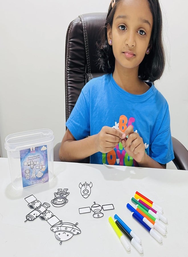 FUN FRY Reusable Coloring Kit for Kids - 12 Sketch Pens | Wipe & Reuse Colouring Sheets | Educational Activity Kit for Age 3-8 | Travel Friendly Learning Toy | Birthday Return Gift for Kids (Space) - Image 1